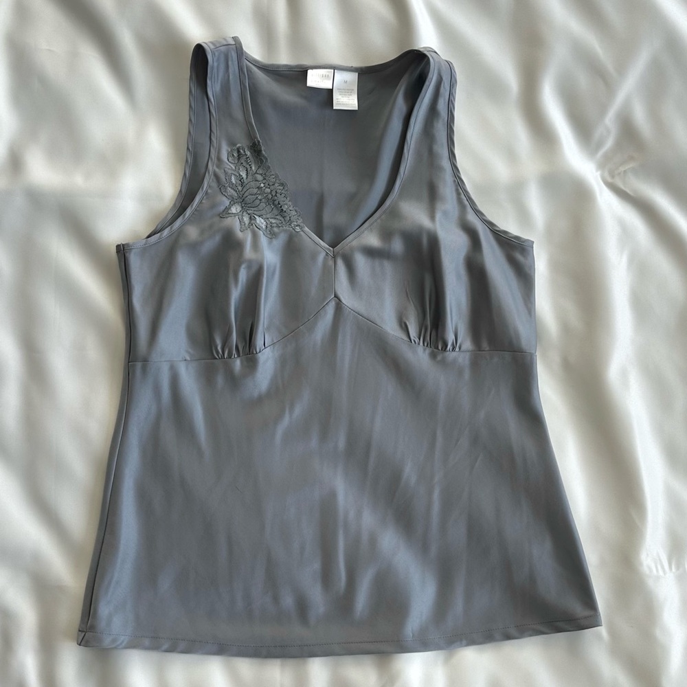 Prettiest Satin Silky Tank Top in Gray Lingerie Style Tank Size-Medium
